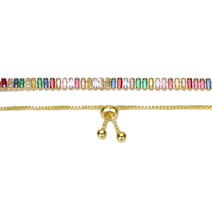 Multi-Color CZ Bolo Bracelet In 14K Gold Over Brass