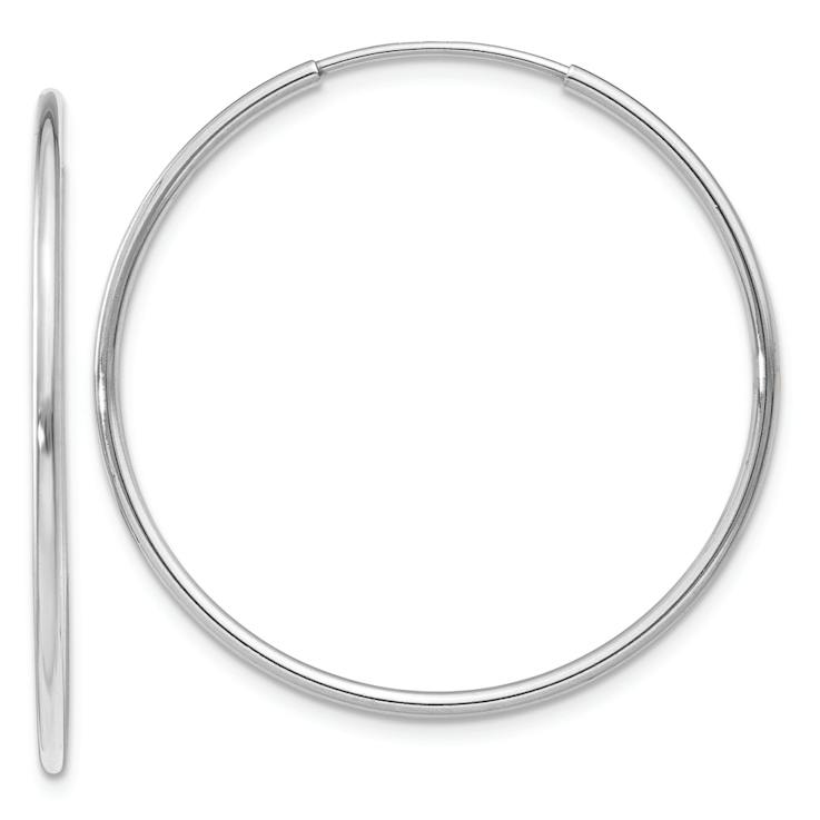 Rhodium Over 14k White Gold 1 3/16" Polished Endless Tube Hoop Earrings