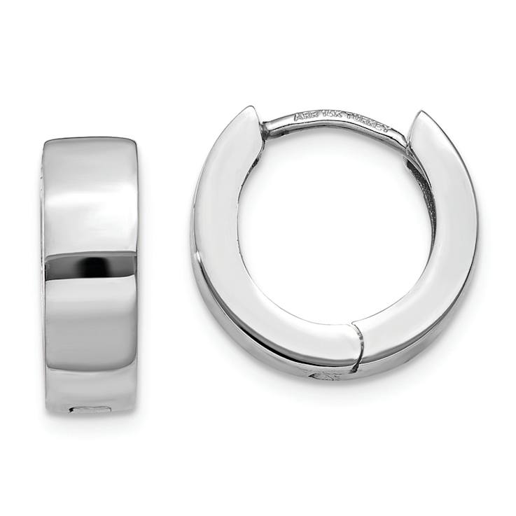 Rhodium Over 14k White Gold 1/2" Hinged Hoop Earrings