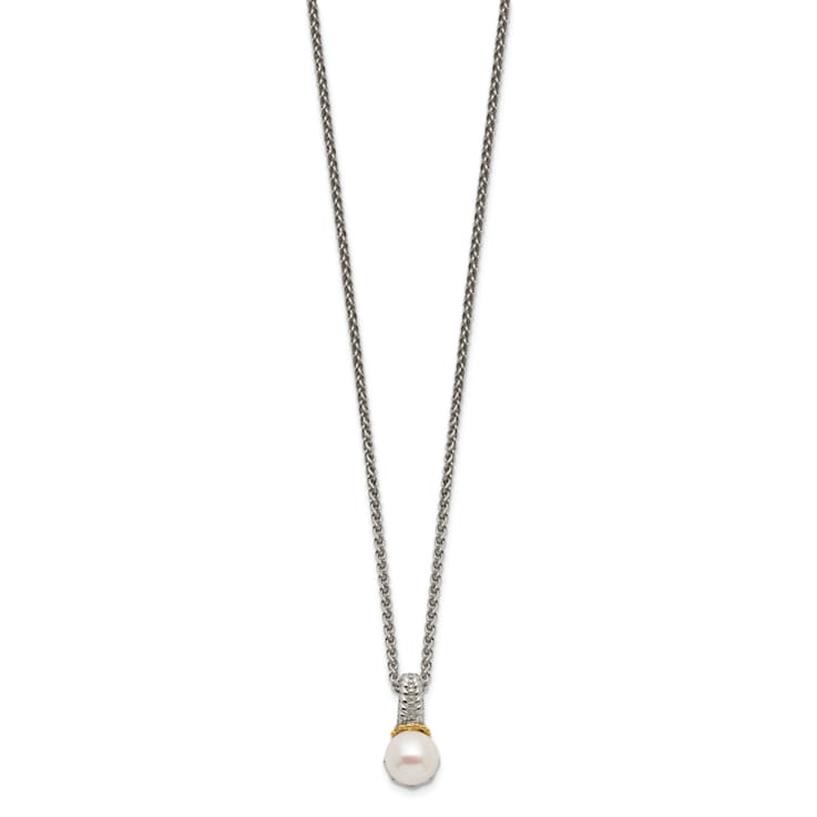 Rhodium Over Sterling Silverwith 14K Accent 8-9mm Freshwater Cultured
Pearl Necklace