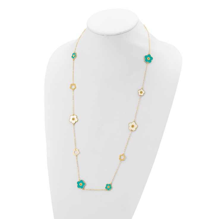 Color Blossom Necklace, Yellow Gold, White Mother-Of-Pearl And