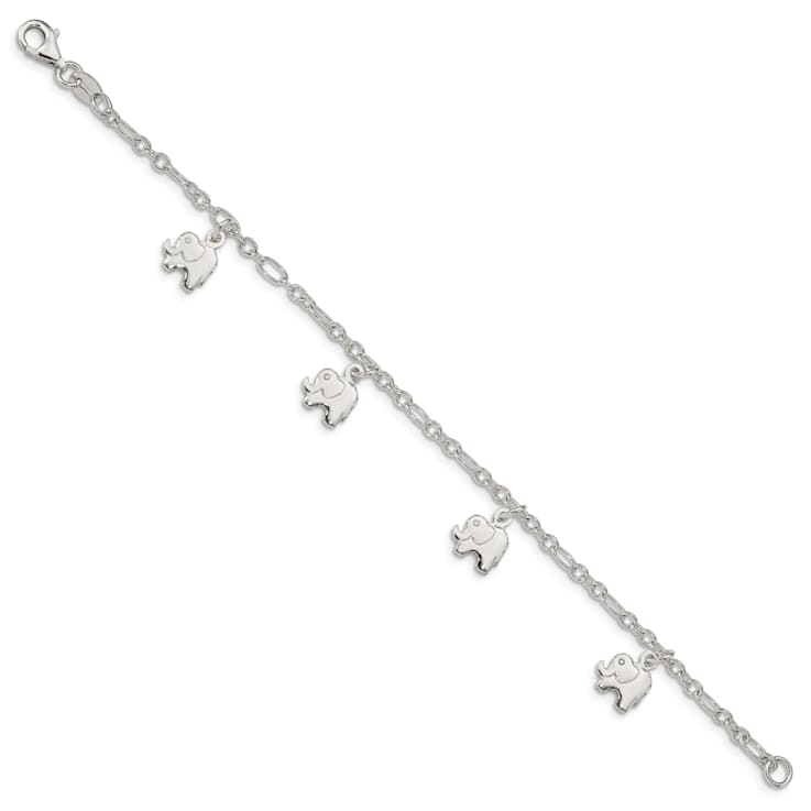 Sterling Silver Polished Elephants with 1-inch Extensions Children's Bracelet