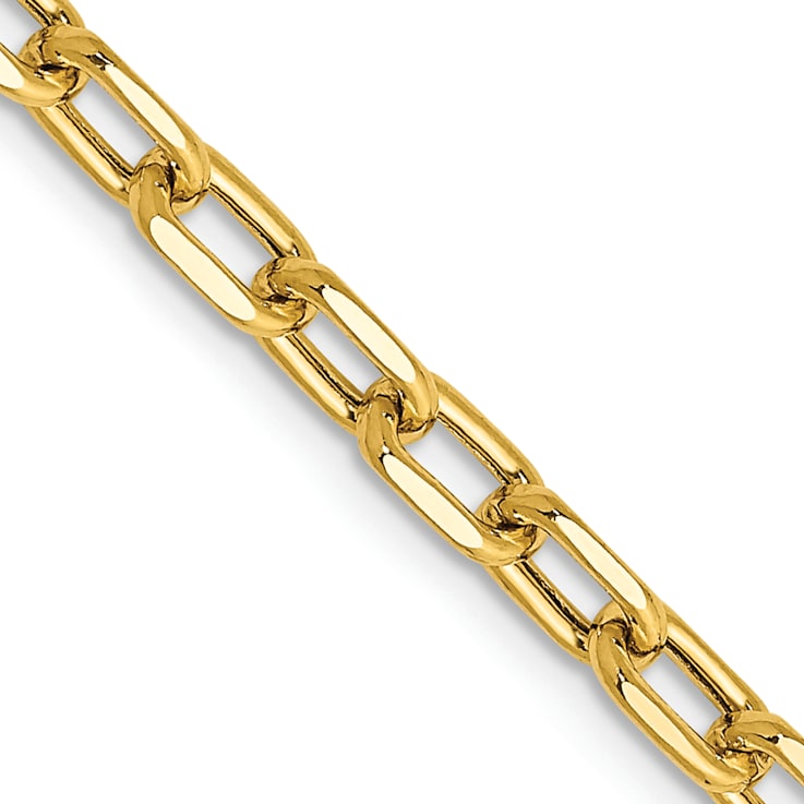 14K Yellow Gold 3.7mm Semi-solid Diamond-cut Open Link Cable Chain Necklace