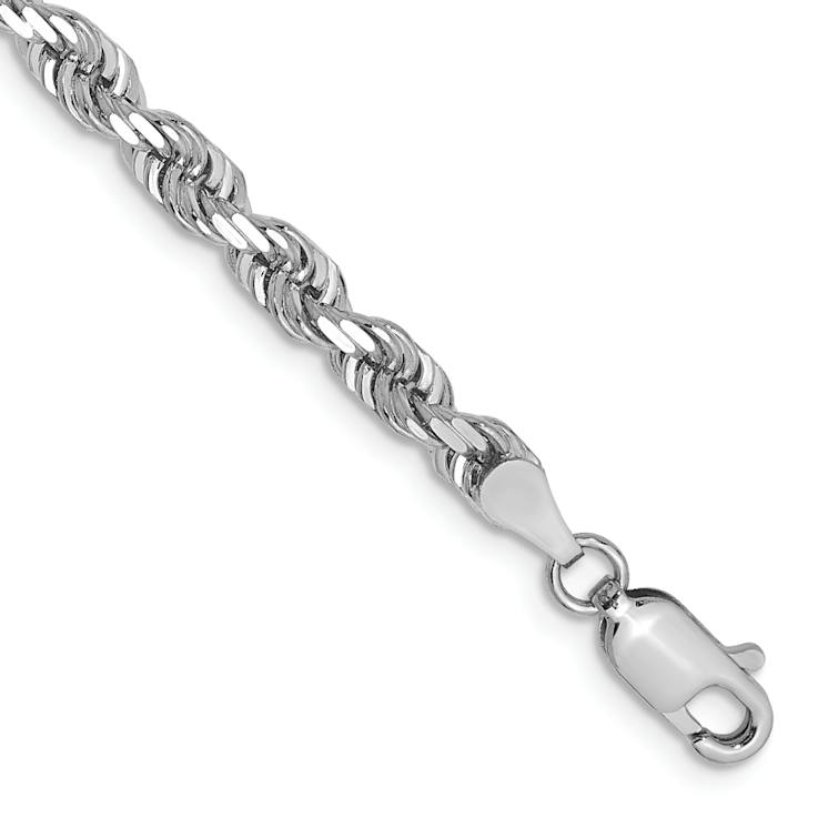 Rhodium Over 14k White Gold 4mm Diamond-Cut Quadruple Rope Link Bracelet