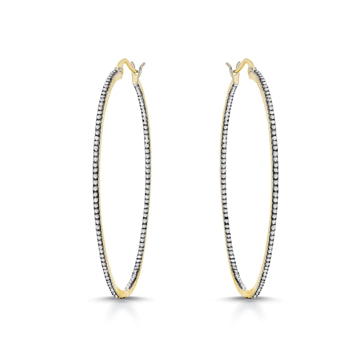 Clear CZ , Two-Tone 14K Gold & Black Plating over Brass Slim Large
Hoop Earrings