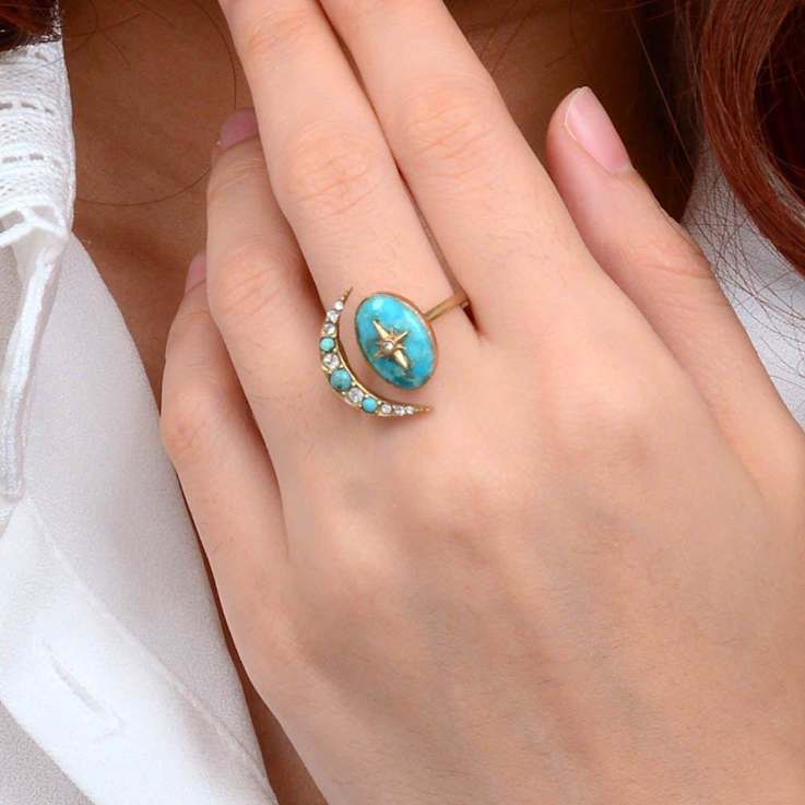 Barse Jewelry Blue Composite Turquoise Gold Tone Celestial Cuff Ring
