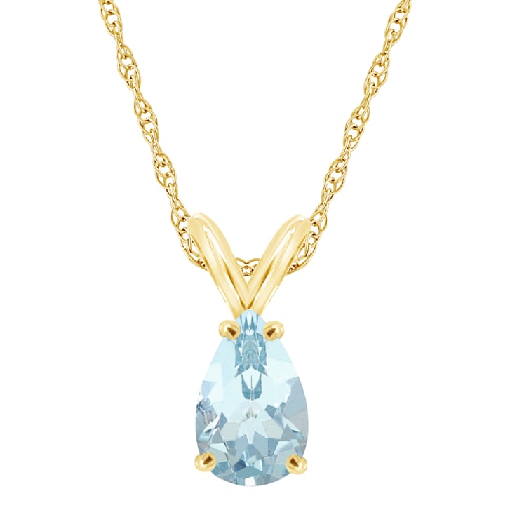 8x5mm Pear Shape Aquamarine 14k Yellow Gold Pendant With Chain