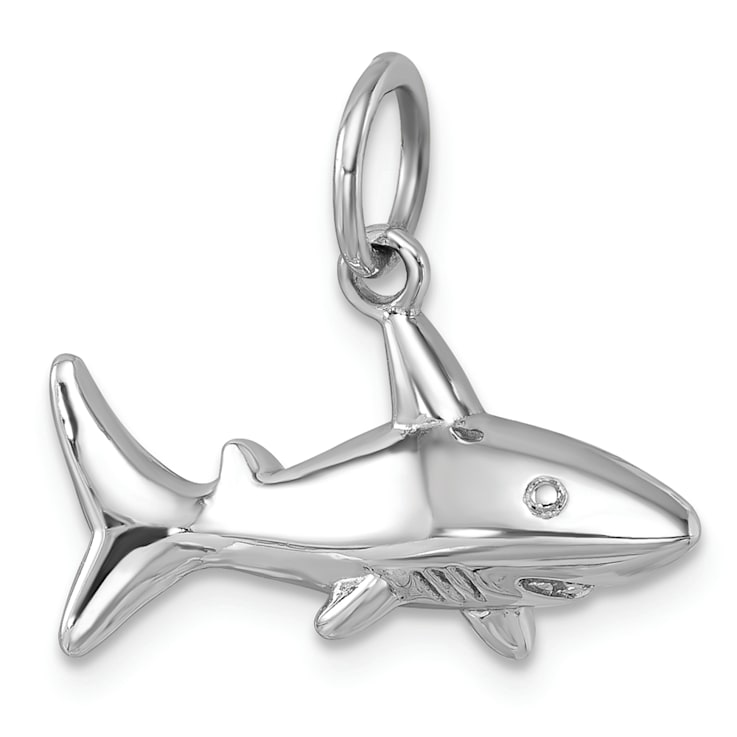 Rhodium Over Sterling Silver Polished Shark Pendant