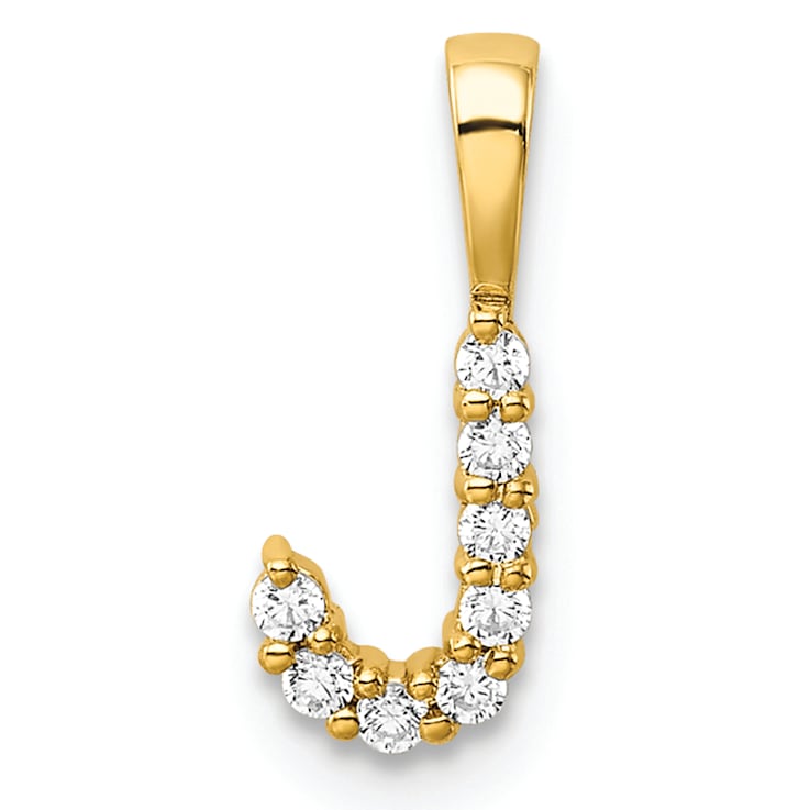 14K Yellow Gold Lab Grown Diamond Letter J Initial Pendant