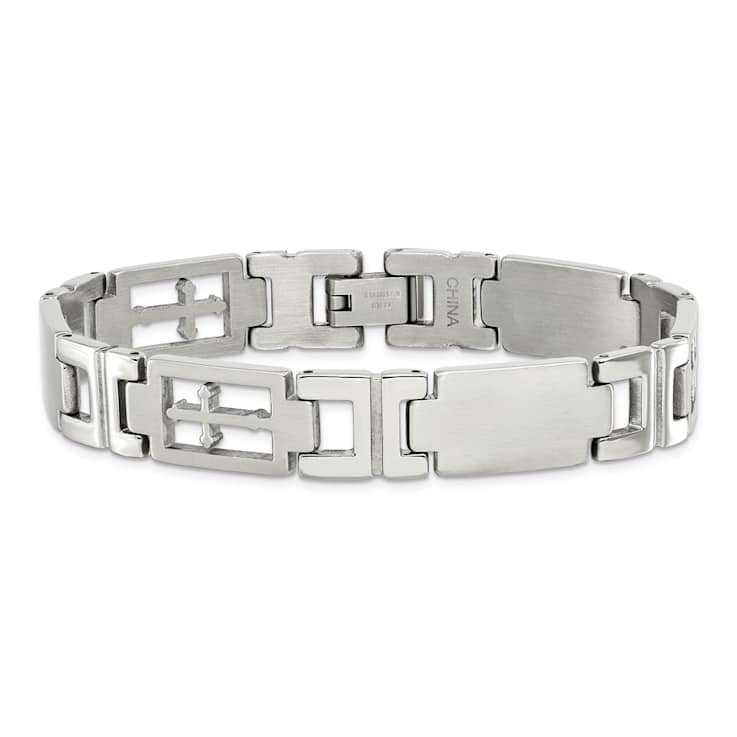 Stainless Steel Brushed and Polished Cross Bracelet