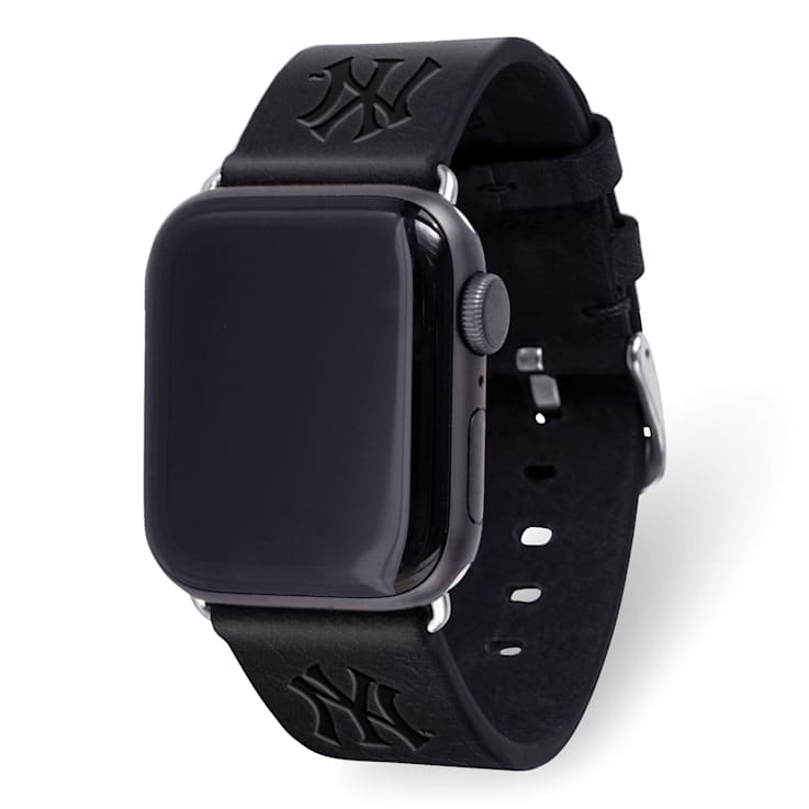 Gametime MLB New York Yankees Black Leather Apple Watch Band (42/44mm
S/M). Watch not included.
