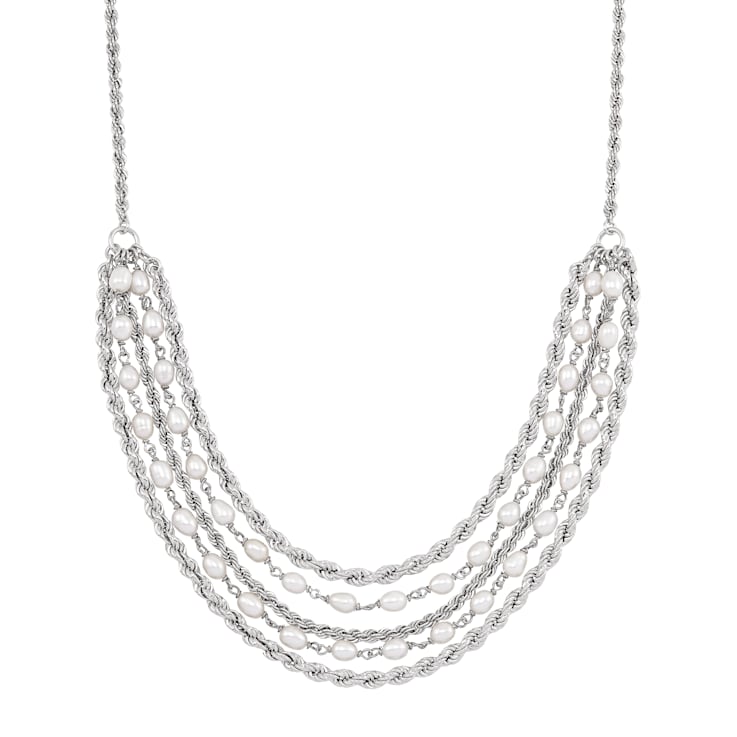 4-4.5mm Round White Freshwater Pearl Sterling Silver Multi-Strand Bib
Style Necklace