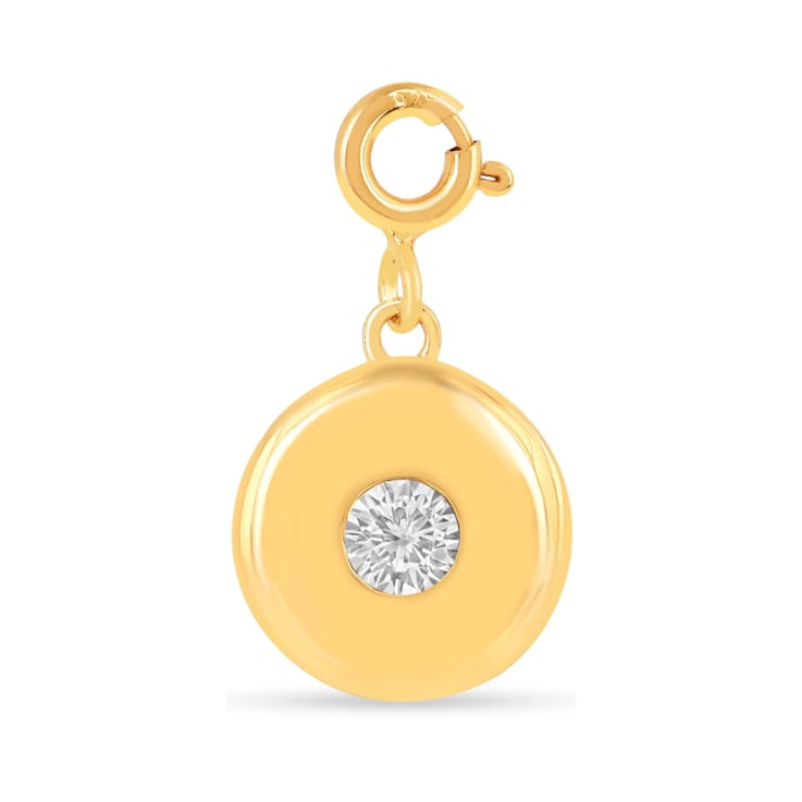Round Diamond Simulant 18K Yellow Gold Over Sterling Silver Circle April
Birthstone Charm