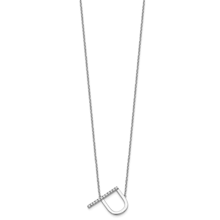 Rhodium Over 14k White Gold Sideways Diamond Initial P Pendant Cable
Link 18 Inch Necklace