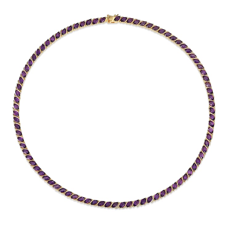 Purple African Amethyst 18k Yellow Gold Over Sterling Silver Tennis
Necklace 15.25ctw