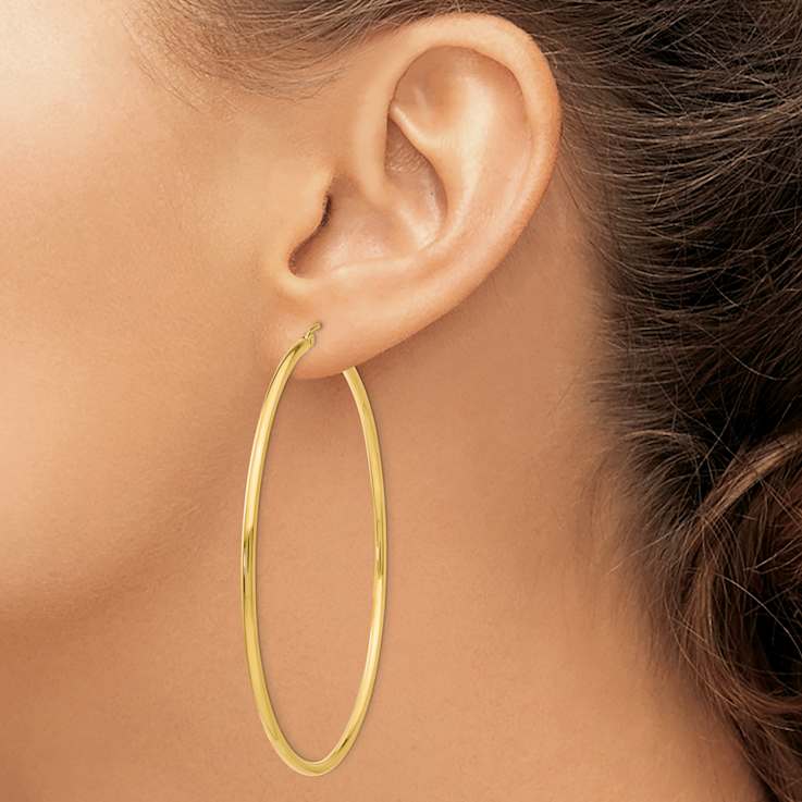 14k Yellow Gold Polished 2 9/16" Tube Hoop Earrings