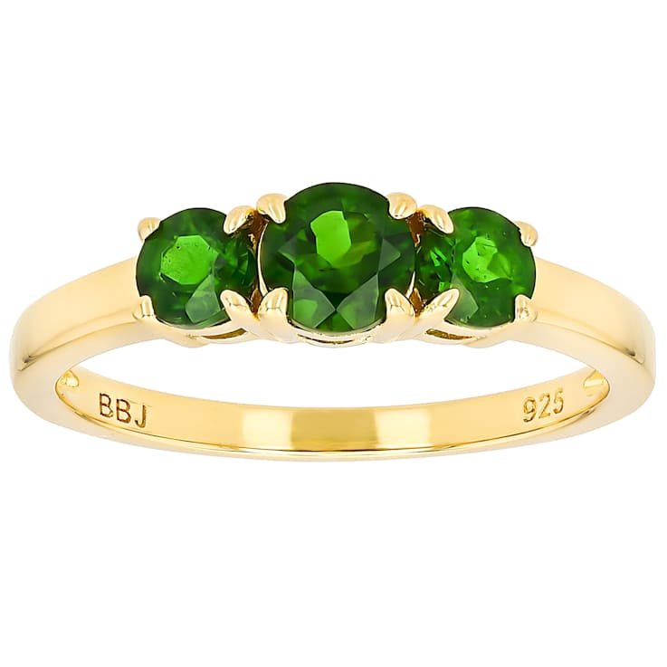 Chrome Diopside Three-Stone Ring In 18K Gold Over Sterling Silver 0.95ctw