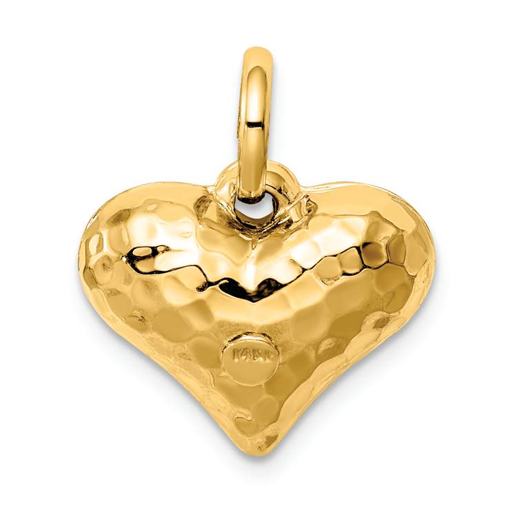 14K Yellow Gold Polished and Hammered 3D Heart Pendant