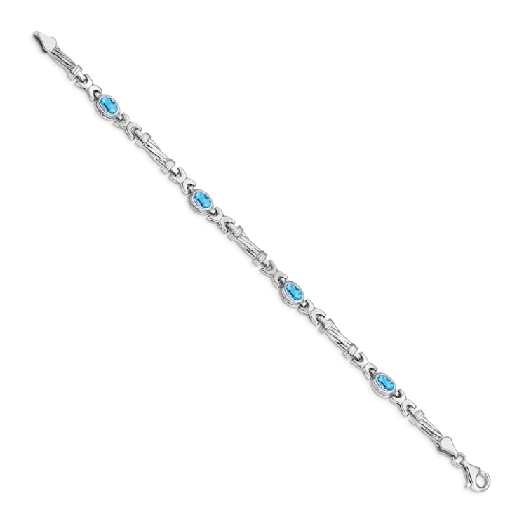 Rhodium Over 14k White Gold Blue Topaz Bracelet