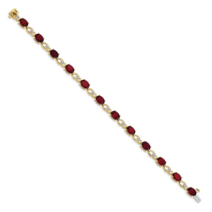 14K Two-tone Gold with Rhodium Over 14k Yellow Gold Garnet and Diamond Bracelet
