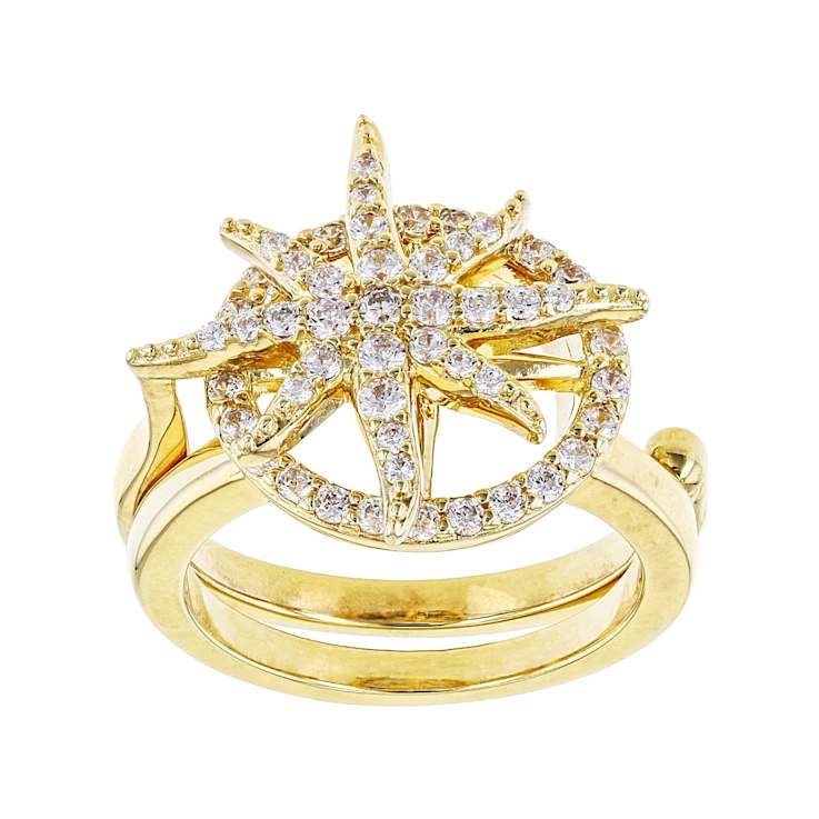 CZ Star Ring In 18K Gold Over Sterling Silver 0.86ctw