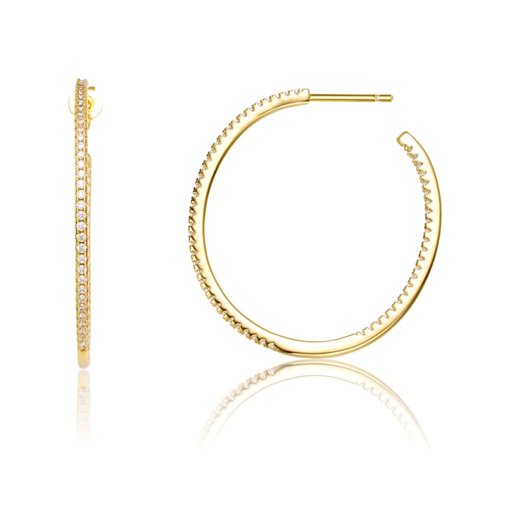 CZ Open Hoop Earrings In 14K Gold Over Sterling Silver