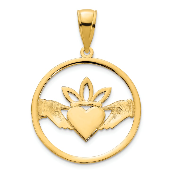 14k Yellow Gold Claddagh Circle Pendant