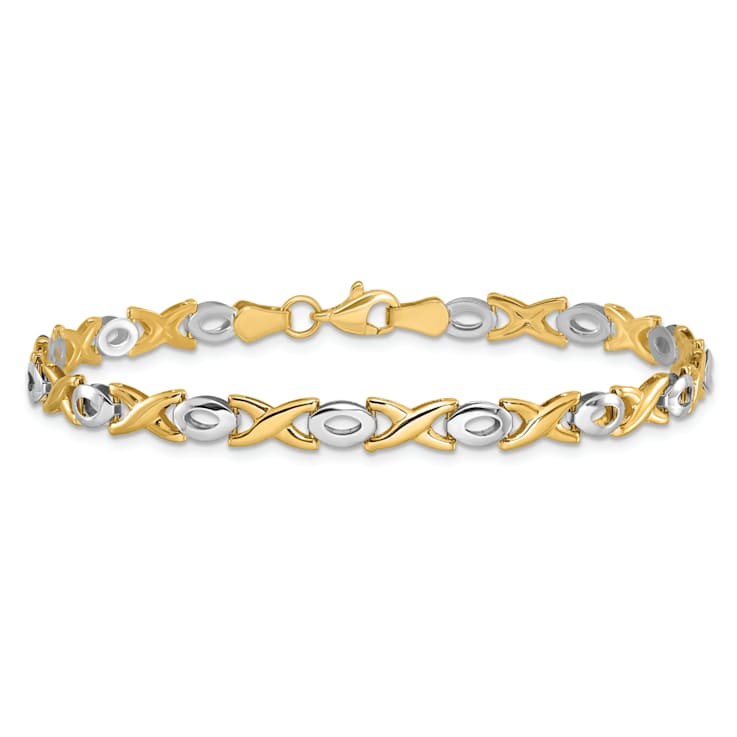 14K Two-tone Gold Polished 5mm Fancy Link Bracelet