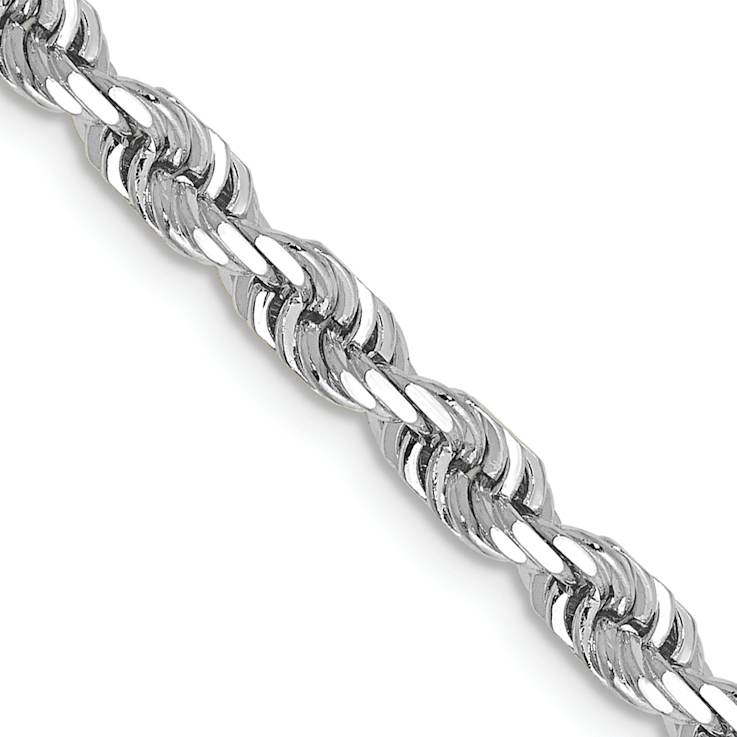 Rhodium Over 14k White Gold 4mm Solid Diamond-Cut Quadruple Rope 24 Inch Chain