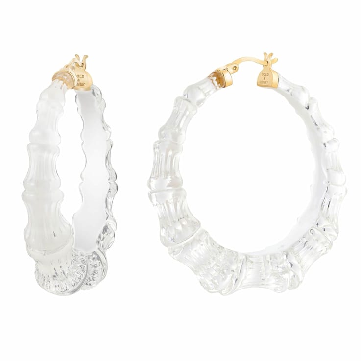 14K Yellow Gold Over Sterling Silver Acrylic and Hand Painted Enamel
Bamboo Illusion Hoops in Dove