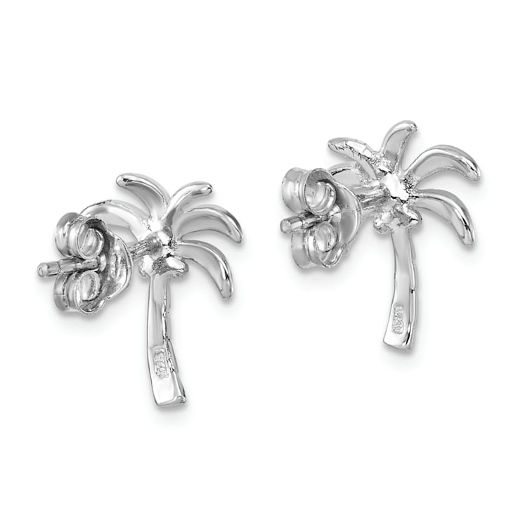 Rhodium Over Sterling Silver Polished Palm Tree Post Earrings