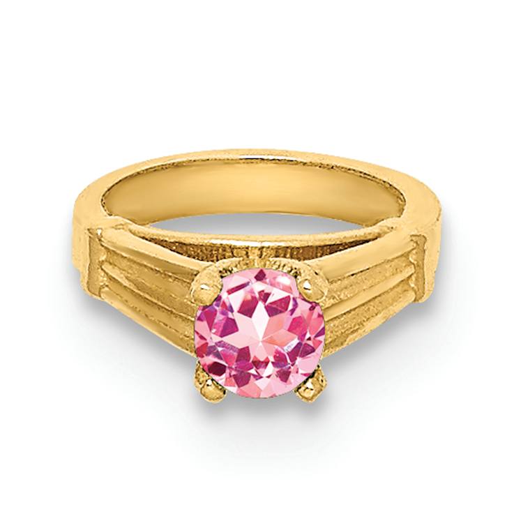 14k Yellow Gold 3D Ring with October Birthstone Light Pink Cubic
Zirconia Charm