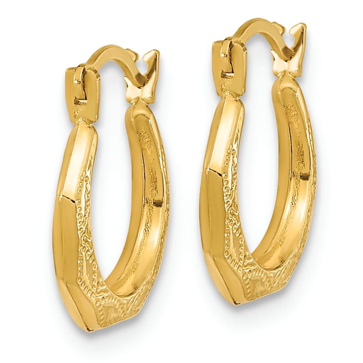 14K Yellow Gold Polished Hinged Hoop Earrings