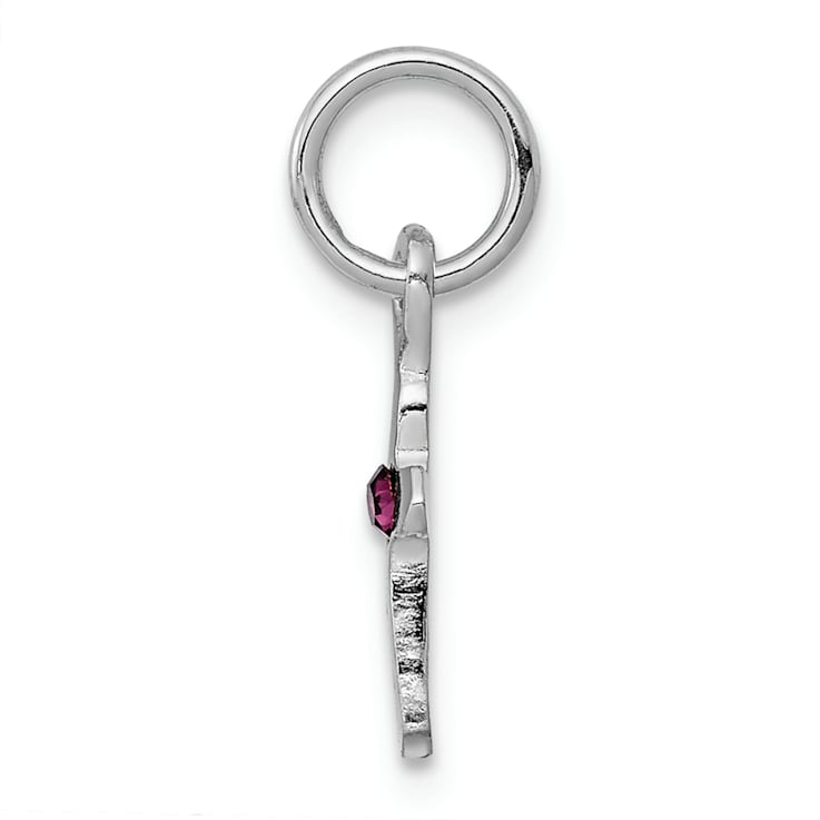 Rhodium Over Sterling Silver Child's February Purple Preciosca Crystal
Cross Pendant