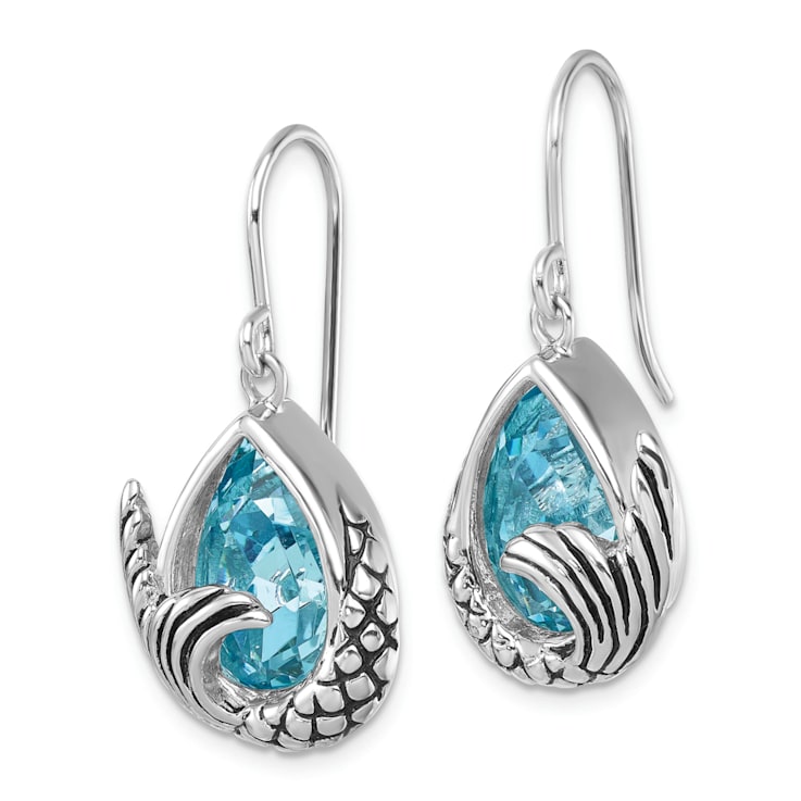 Rhodium Over Sterling Silver Crystal Mermaid Tail Dangle Earrings