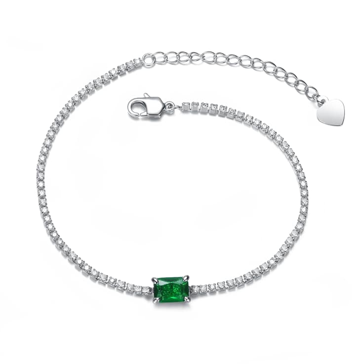 Emerald Color CZ Statement Bracelet In Sterling Silver