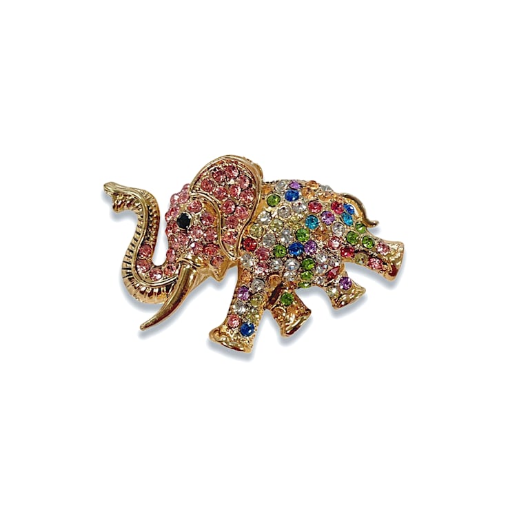Gold Tone Multi Color Crystal Elephant Keychain