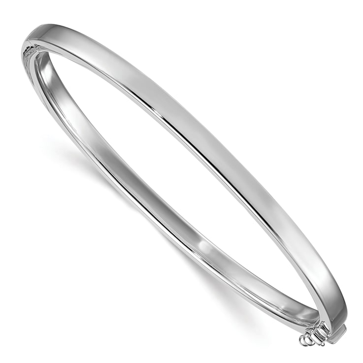 Rhodium Over Sterling Silver 4mm Flat Bangle
