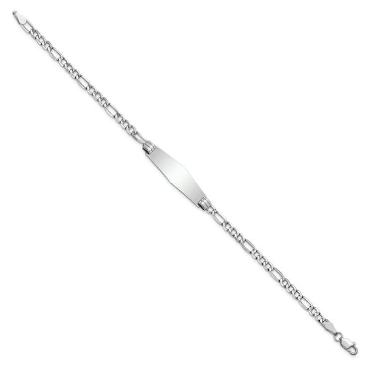 Rhodium Over 14k White Gold Soft Diamond Shape Figaro Link ID Bracelet