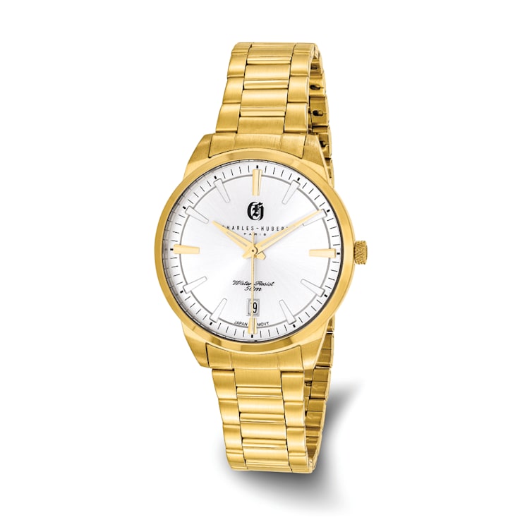 Mens Charles Hubert Gold Plated Stainless Steel Silver-tone Dial Watch
