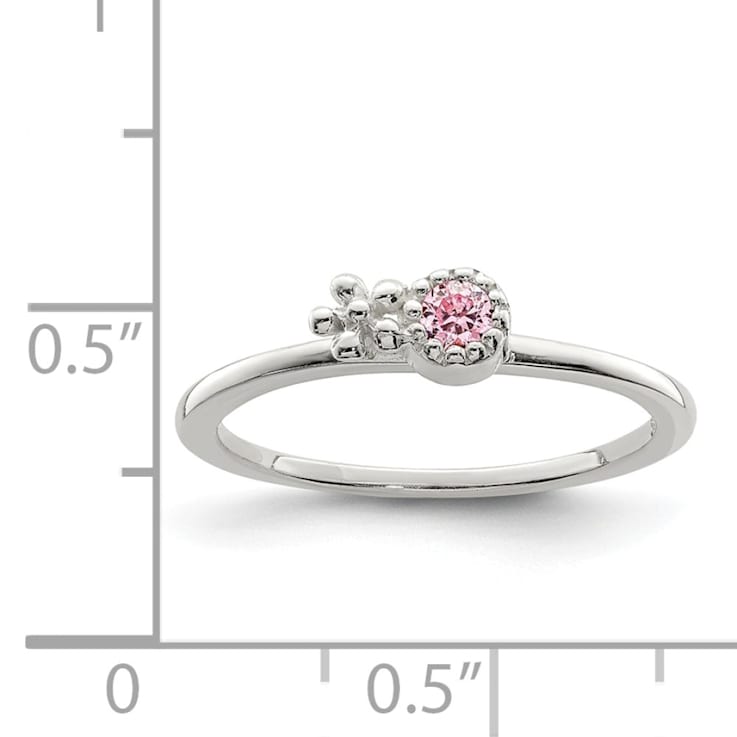 Sterling Silver Polished and Beaded Pink Cubic Zirconia Flower
Children's Ring