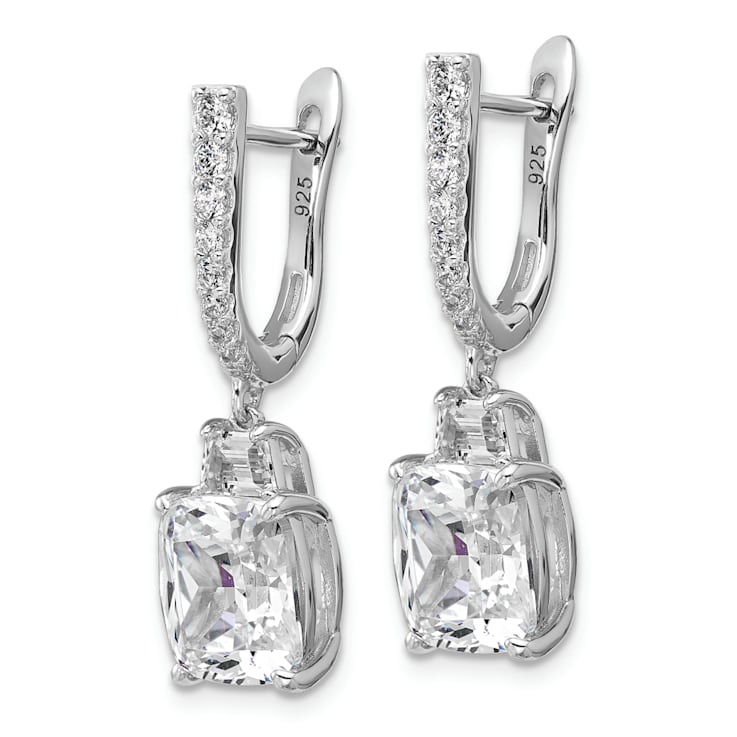 Rhodium Over Sterling Silver Fancy Cubic Zirconia Hinged Dangle Earrings