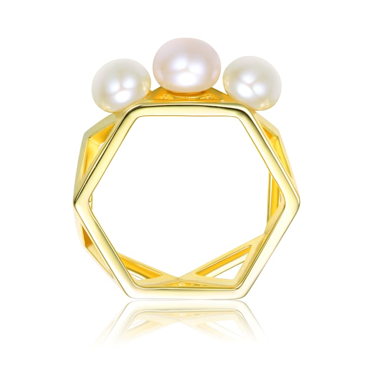 Pear Shape Freshwater Pearl Geometric Band Ring In 14K Gold Over
Sterling Silver