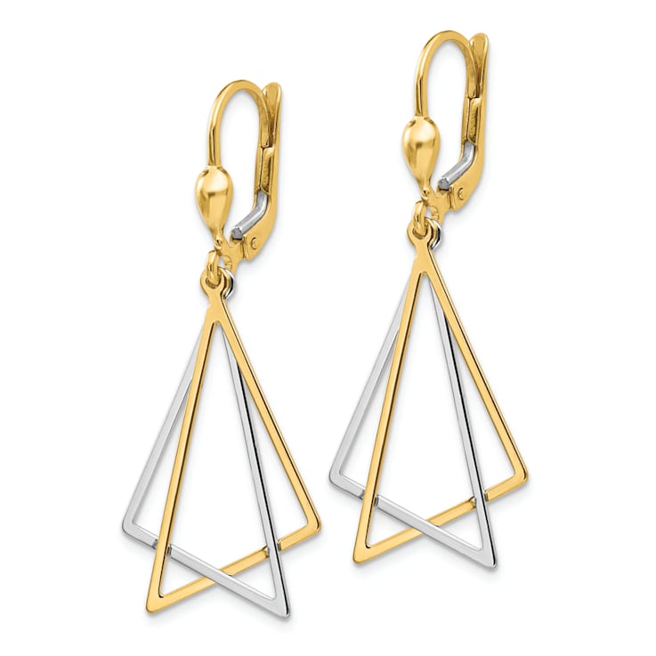 14K Two-tone Gold Triangles Dangle Earrings