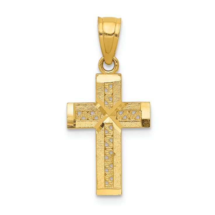 14k Yellow Gold Diamond-Cut and Textured Cross with X Center Pendant