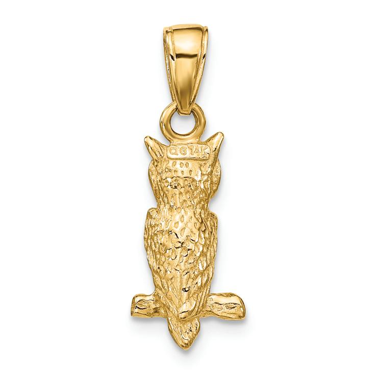 14k Yellow Gold 3D Textured Owl Pendant