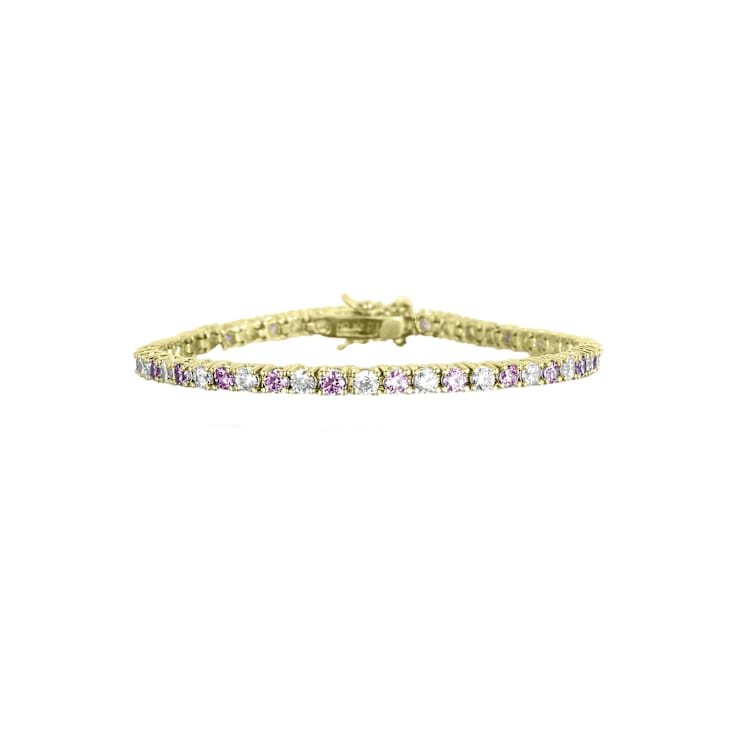Pink And White CZ Tennis Bracelet In 14K Gold Over Sterling Silver