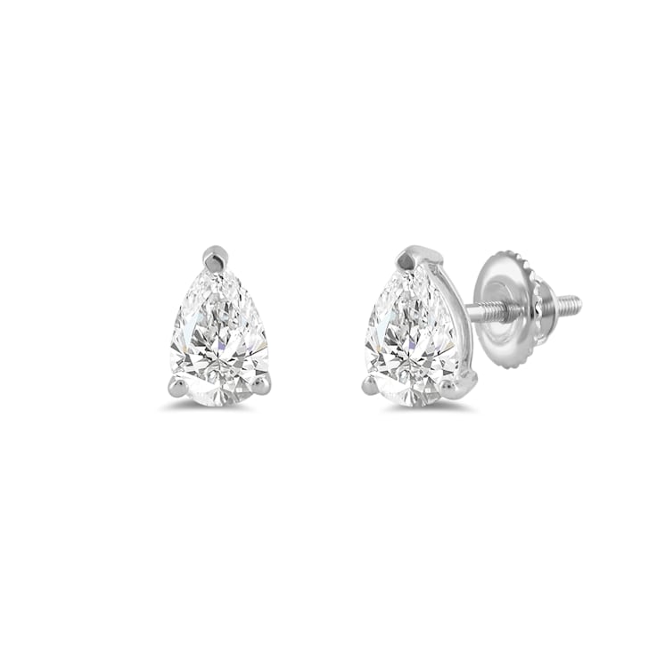 White Cubic Zirconia 14k White Gold Studs With Velvet Gift Box 1.00ctw