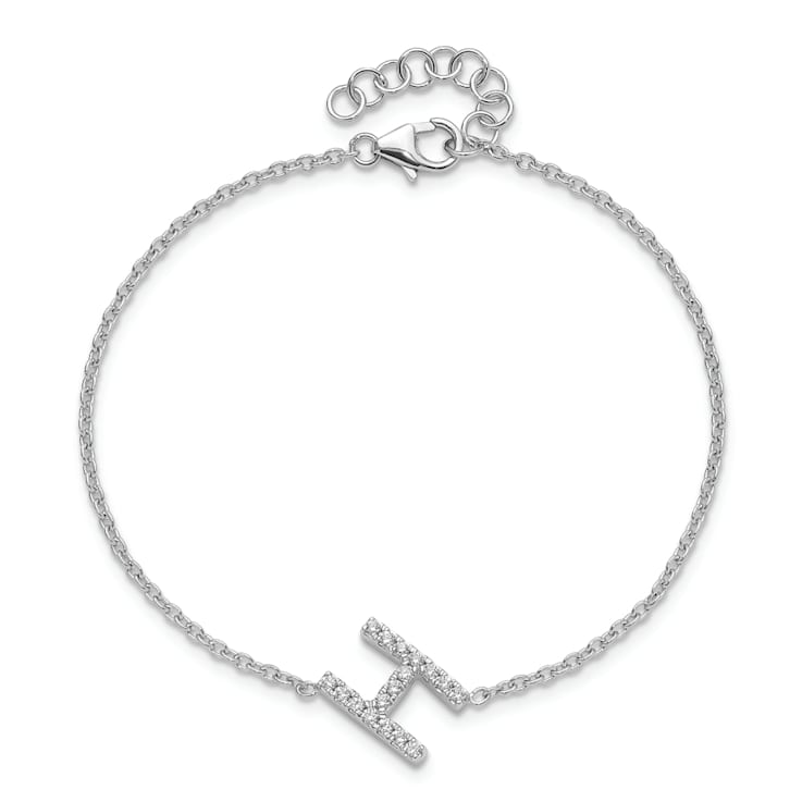 Rhodium Over 14k White Gold Diamond Sideways Letter H Bracelet