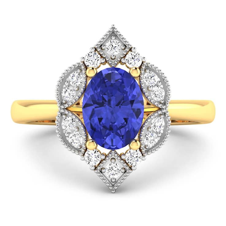 1.29ctw Violet Tanzanite and Diamond 14K Yellow Gold Halo Ring